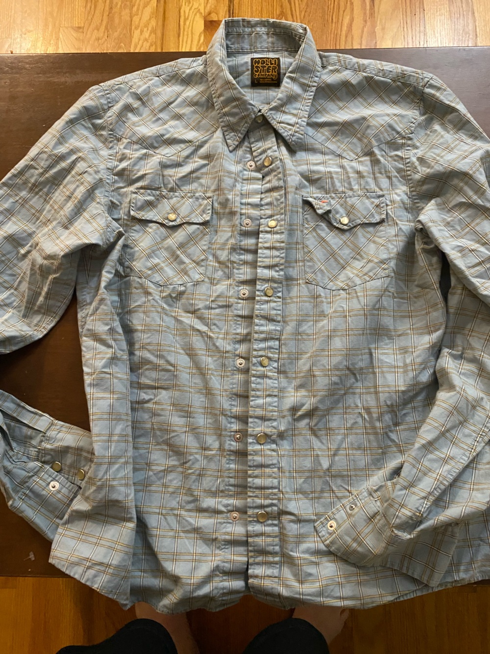 Hollister Light Blue Plaid Snap-Front Casual Shirt